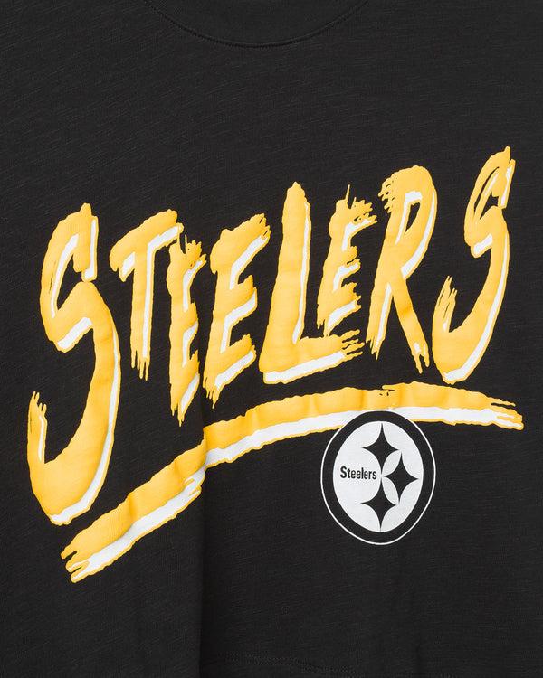 Junk Food Clothing Women's Pittsburgh Steelers Thrill Mock Neck Crop Tee True Black