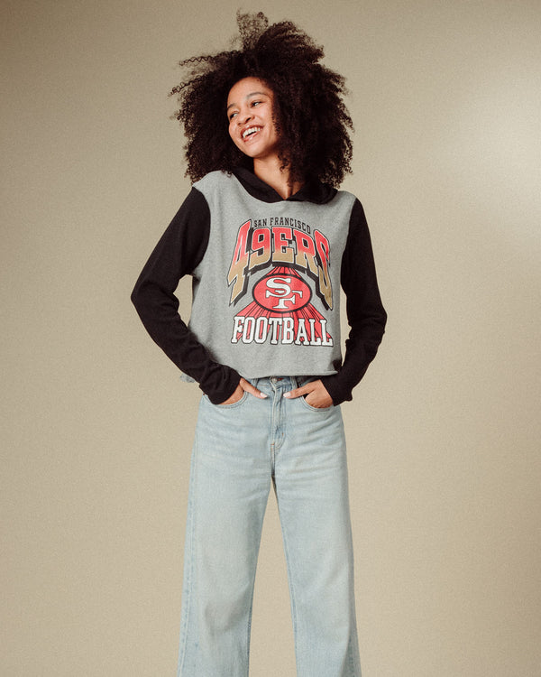Junk Food Clothing Women's San Francisco 49ers Block Crop Hoodie Heather Grey/Black