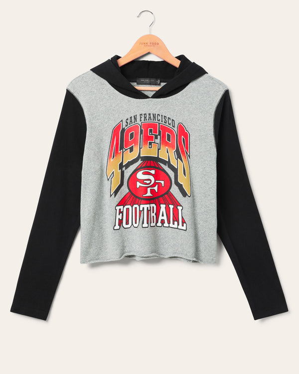 junk food clothing Women's San Francisco 49ers Block Crop Hoodie Heather Grey/Black