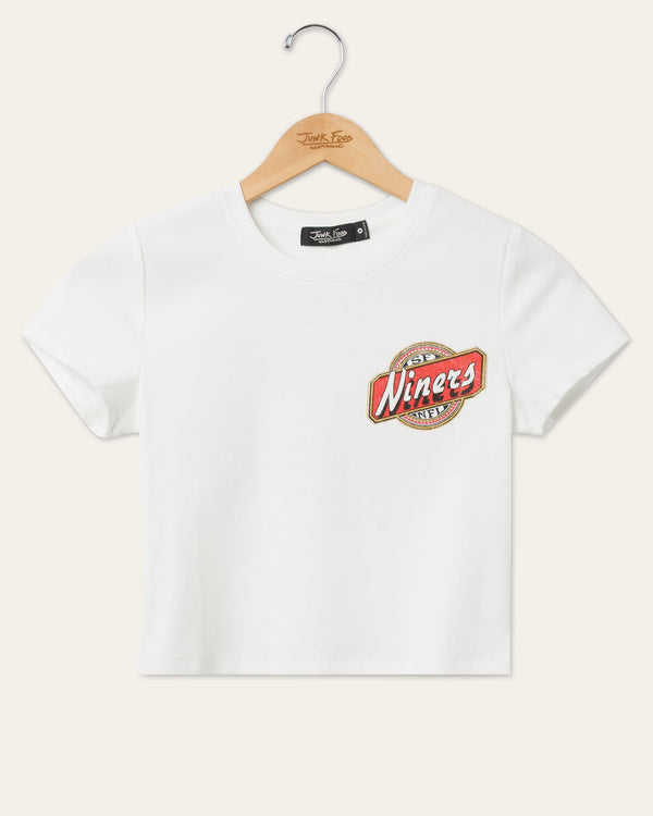 junk food clothing Women's San Francisco 49ers Cheers Baby Tee Vintage White