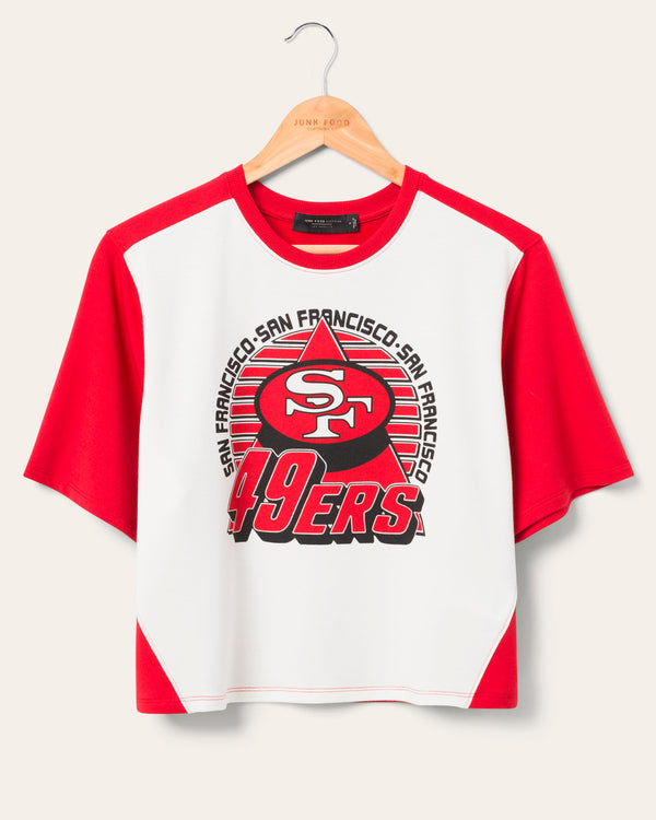 junk food clothing Women's San Francisco 49ers Color Block Crop Tee White/Licorice