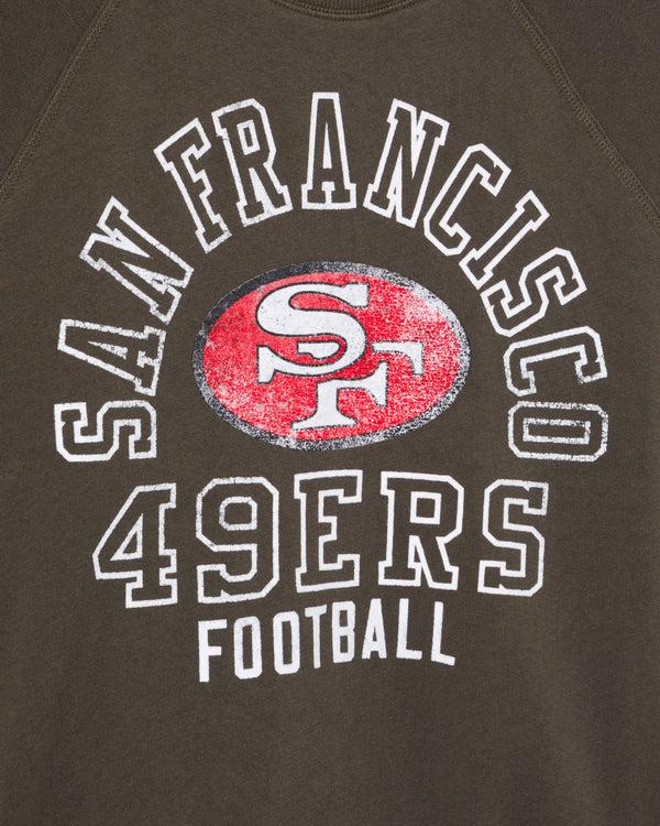 Junk Food Clothing Women's San Francisco 49ers Flocked Raglan Crew Fleece Vintage Black