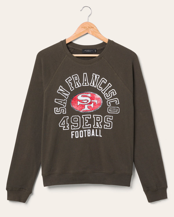 junk food clothing Women's San Francisco 49ers Flocked Raglan Crew Fleece Vintage Black