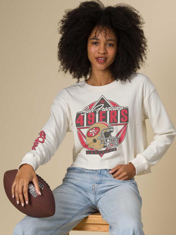 Junk Food Clothing Women's San Francisco 49ers Helmet Crop Fleece Vintage White