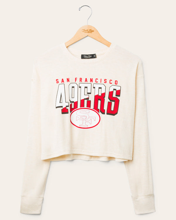 junk food clothing Women's San Francisco 49ers Slant Crop Thermal Oatmeal