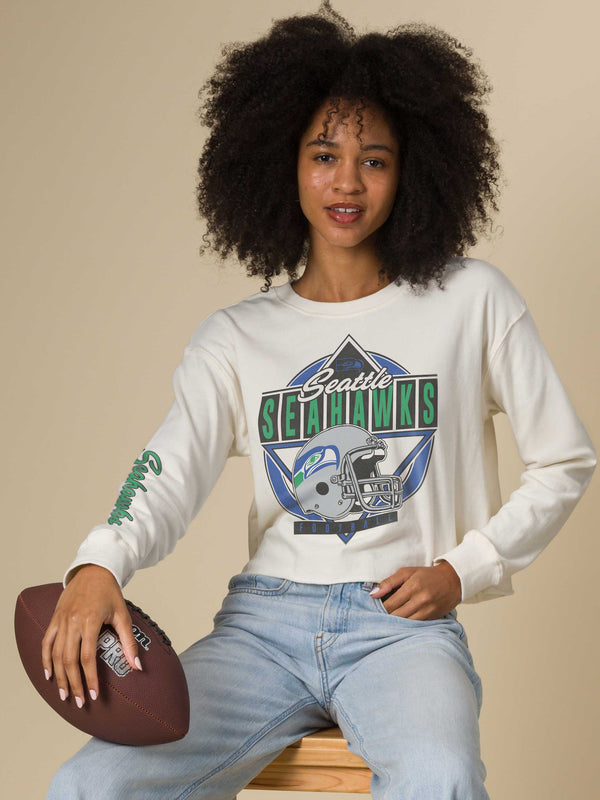 Junk Food Clothing Women's Seattle Seahawks Helmet Crop Fleece Vintage White