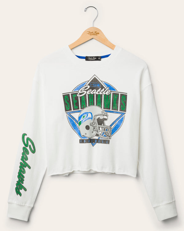 Junk Food Clothing Women's Seattle Seahawks Helmet Crop Fleece Vintage White
