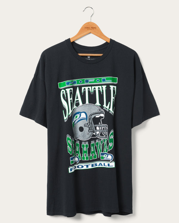 junk food clothing Women's Seattle Seahawks Helmet Oversized Tee Dress Black