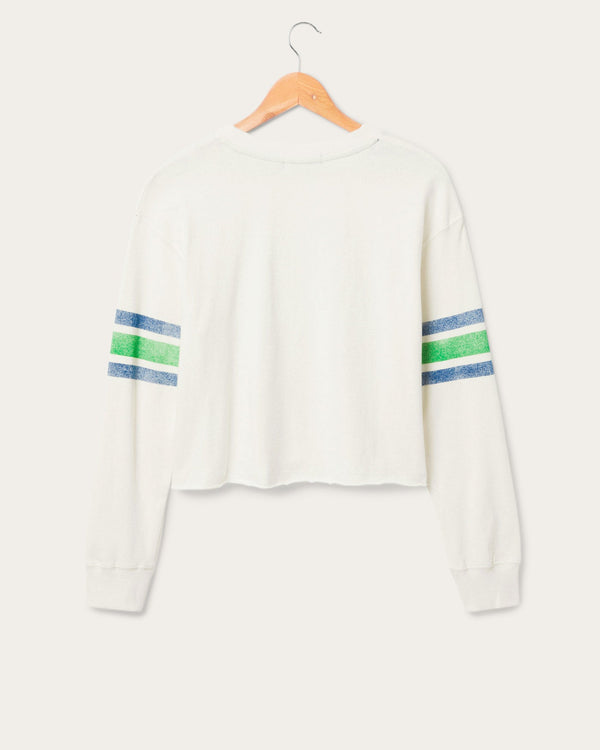 Junk Food Clothing Women's Seattle Seahawks Kickoff Crop Crew Fleece Vintage White