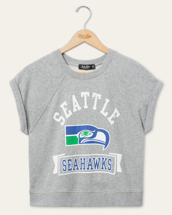 junk food clothing Women's Seattle Seahawks Raglan Fleece Tank Heather Grey