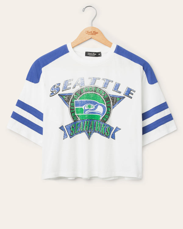 Junk Food Clothing Women's Seattle Seahawks Striped Crop Tee Vintage White/Liberty