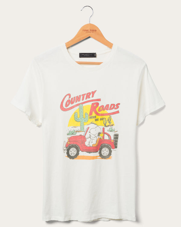 junk food clothing Women's Snoopy Country Road Vintage Tee VINTAGE WHITE