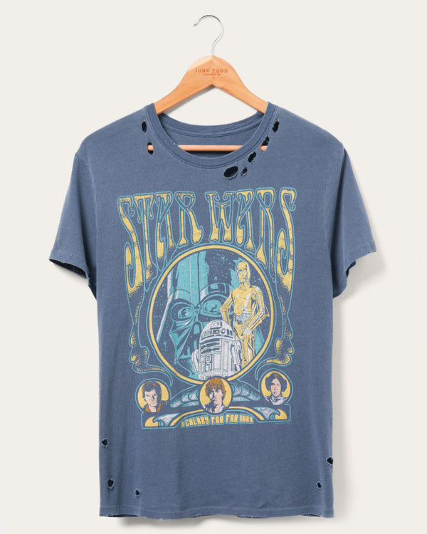 junk food clothing Women's Star Wars™ Galaxy Far Far Away Vintage Destroy Tee Blue Indigo