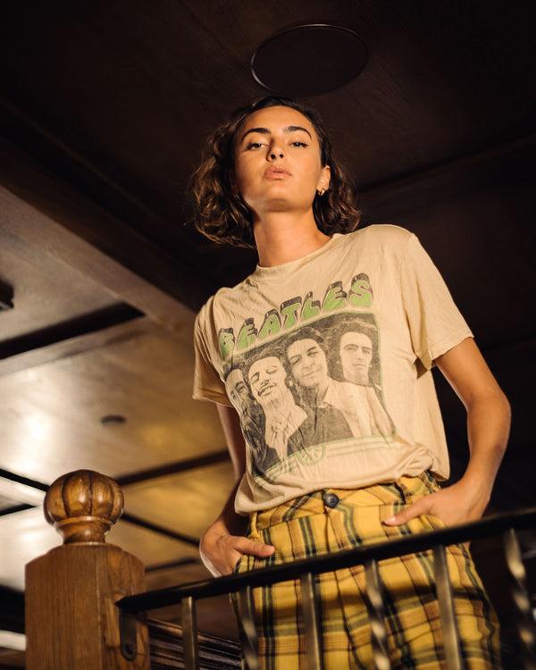 Junk Food Clothing Women's The Beatles Apple Vintage Tissue Tee Camel