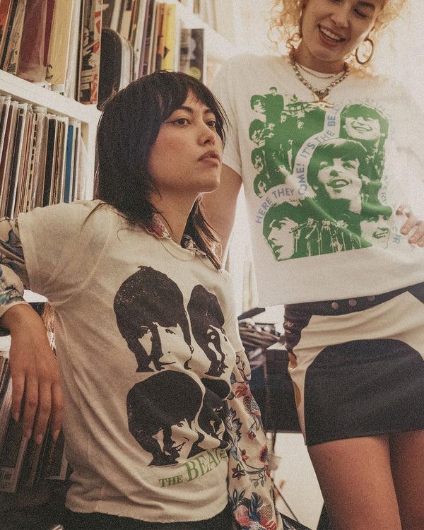 Junk Food Clothing Women's The Beatles Four Portraits Original Tee Birch