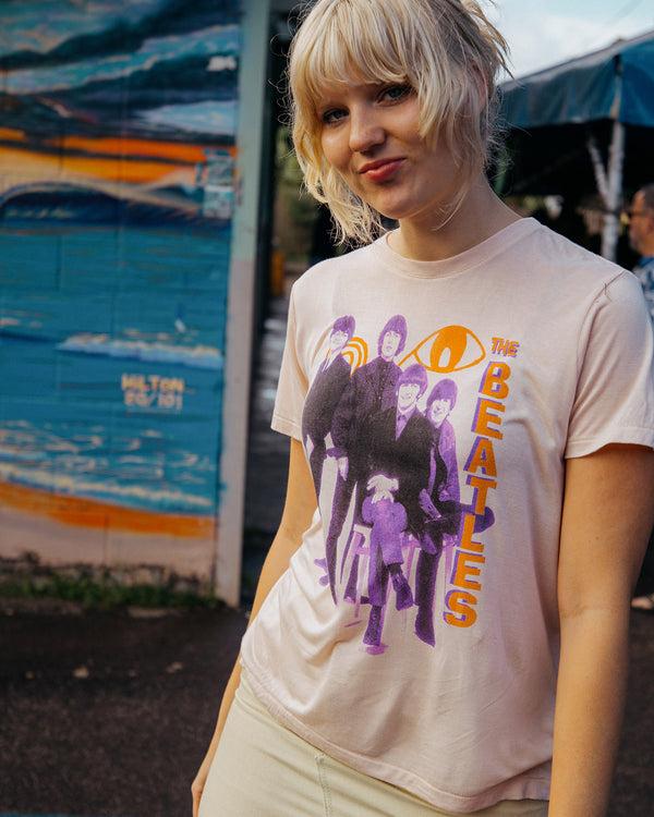 Junk Food Clothing Women's The Beatles Group Vintage Tissue Tee Bare