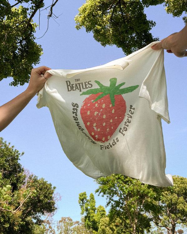 Junk Food Clothing Women's The Beatles Strawberry Fields Forever Vintage Tissue Tee Vintage White