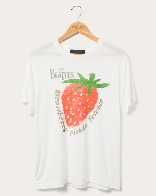 junk food clothing Women's The Beatles Strawberry Fields Forever Vintage Tissue Tee Vintage White