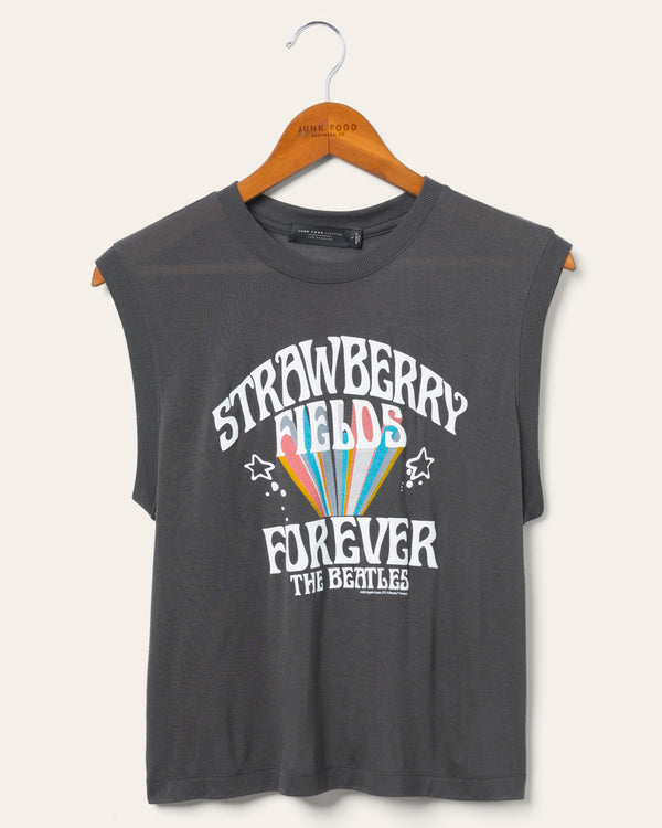 junk food clothing Women's The Beatles Strawberry Fields Forever Vintage Tissue Tank Vintage Black