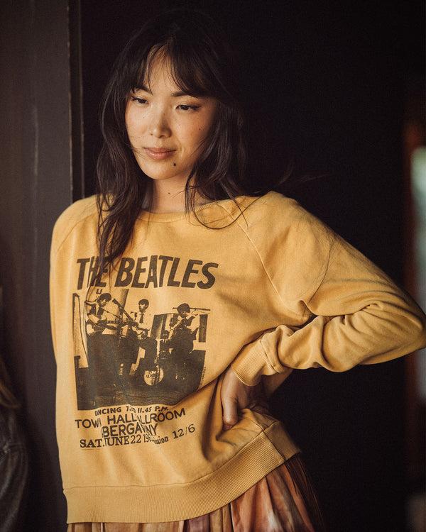 Junk Food Clothing Women's The Beatles Vintage Raglan Pullover Honey Gold