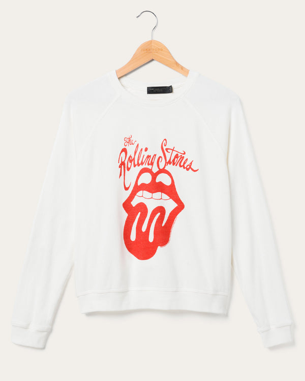 junk food clothing Women's The Rolling Stones Fort Collins Colorado Fleece Raglan Vintage White