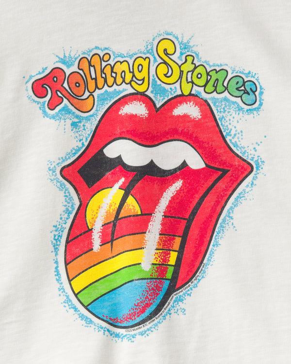 Junk Food Clothing Women's The Rolling Stones Rainbow Hot Lips Mock Neck Crop Tee White