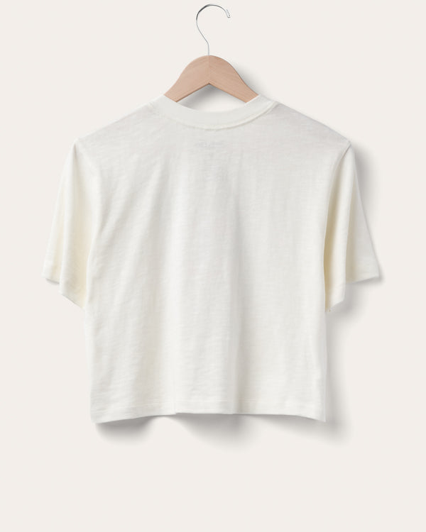 Junk Food Clothing Women's The Rolling Stones Rainbow Hot Lips Mock Neck Crop Tee White