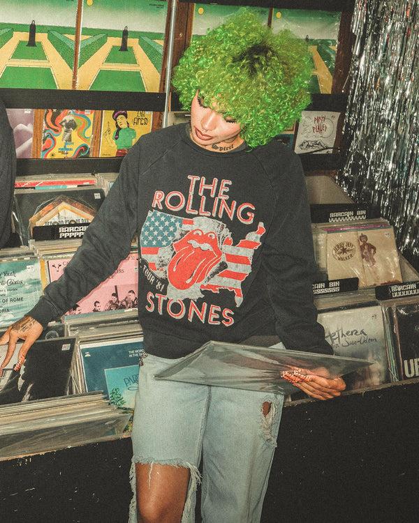 Junk Food Clothing Women's The Rolling Stones US Tour '81 Fleece Raglan Vintage Black