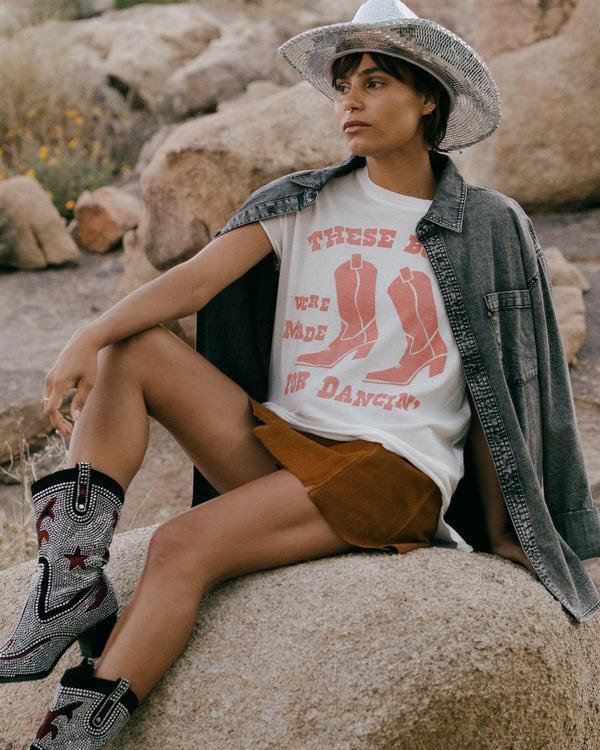 Junk Food Clothing Women's These Boots Were Made For Dancin Easy Tee Vintage White