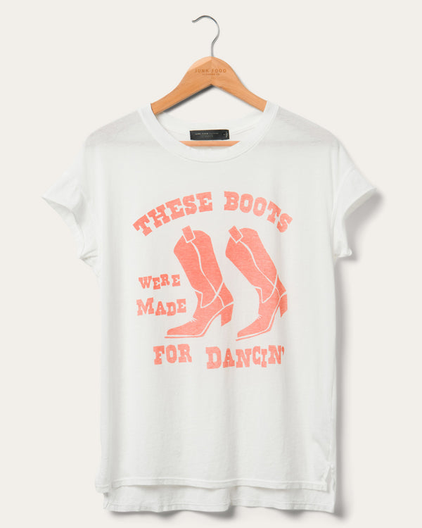 junk food clothing Women's These Boots Were Made For Dancin Easy Tee Vintage White
