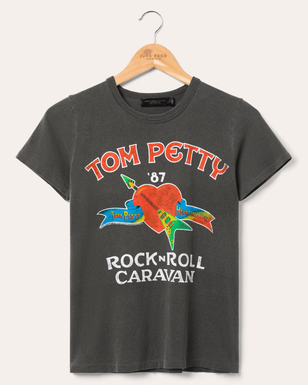 junk food clothing Women's Tom Petty Rock N Roll Caravan Original Tee Vintage Black