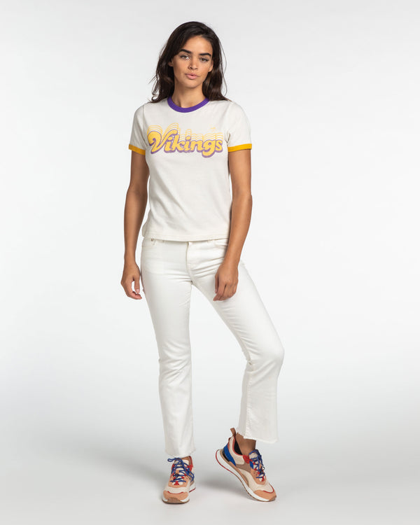 Junk Food Clothing Women's Vikings Retro Ringer Tee VINTAGE WHITE