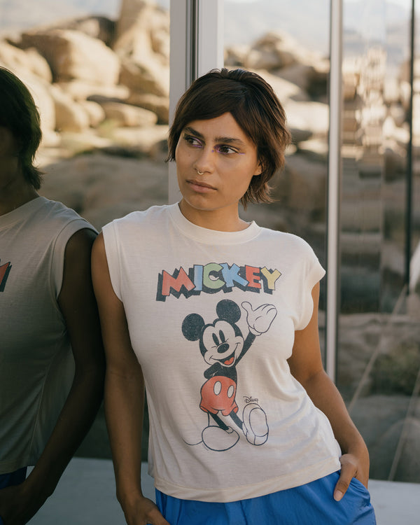 Junk Food Clothing Women's Waving Mickey Vintage Tissue Tank Birch