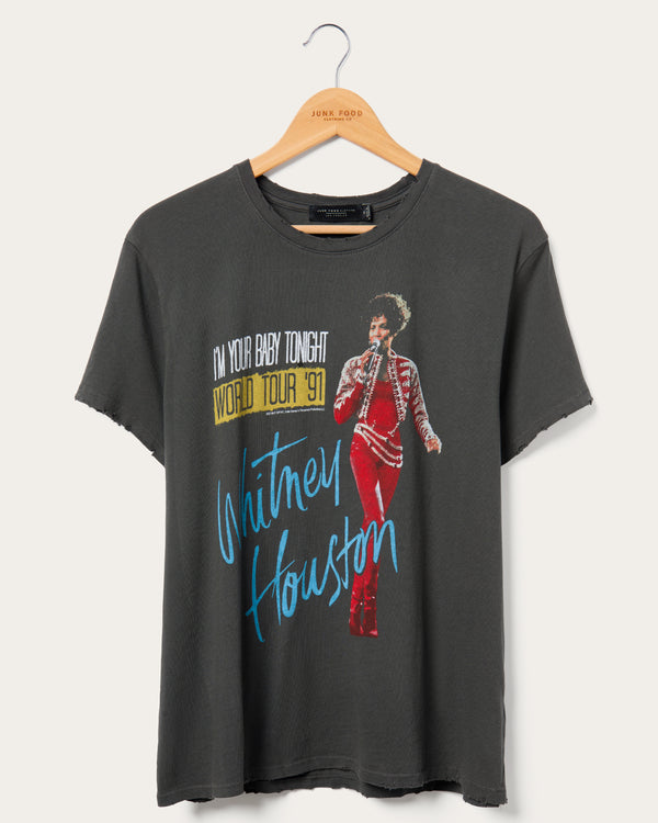 junk food clothing Women's Whitney Houston Im You Baby Tonight Vintage Tee Vintage Black