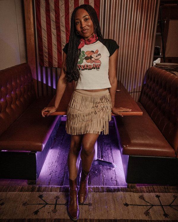 Junk Food Clothing Women's Yeehaw Mickey Baby Raglan Tee White/Black