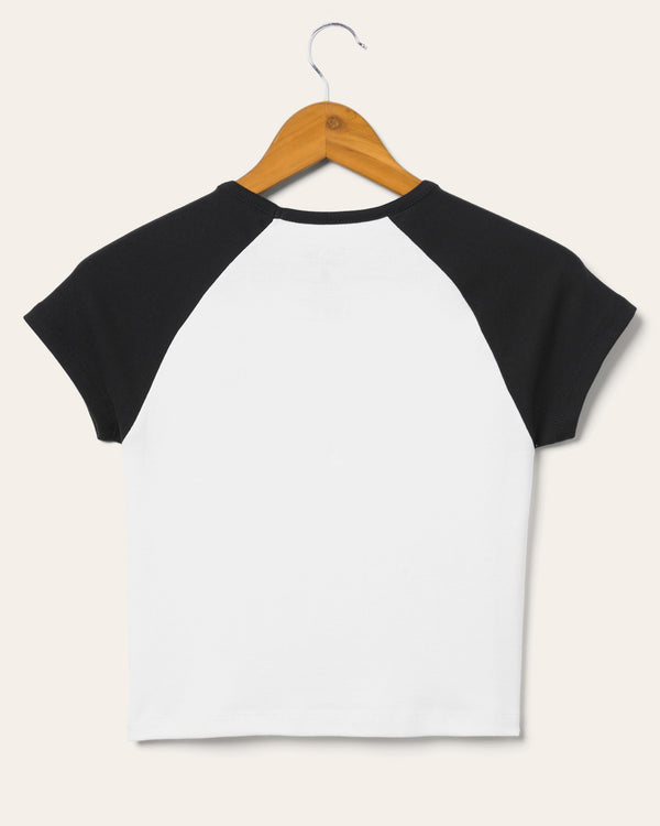 Junk Food Clothing Women's Yeehaw Mickey Baby Raglan Tee White/Black