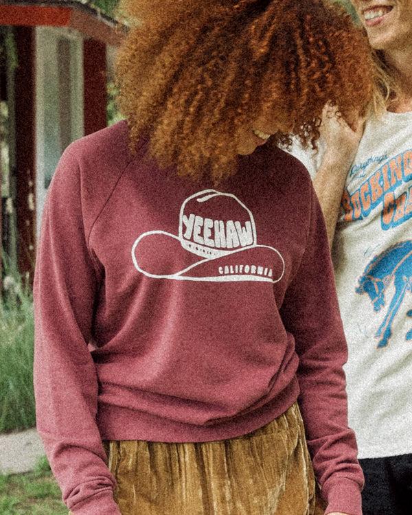 Junk Food Clothing Women's Yeehaw Vintage Raglan Pullover Roan Rouge