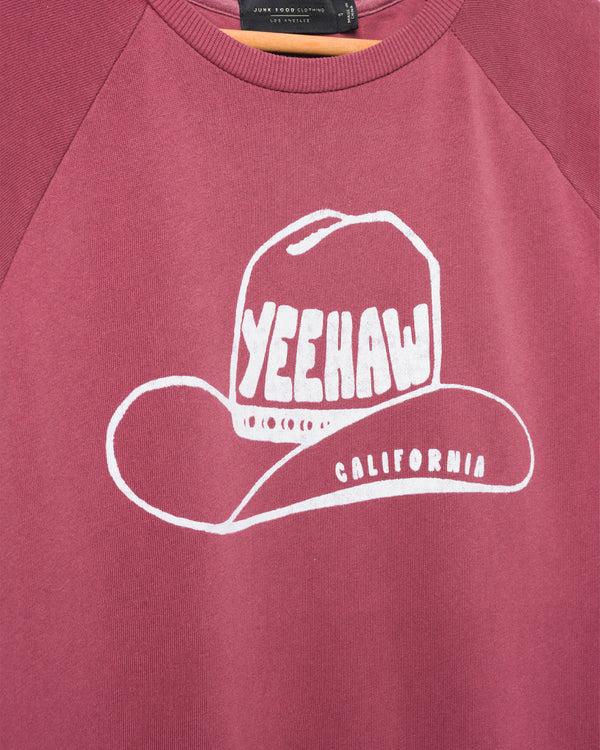Junk Food Clothing Women's Yeehaw Vintage Raglan Pullover Roan Rouge