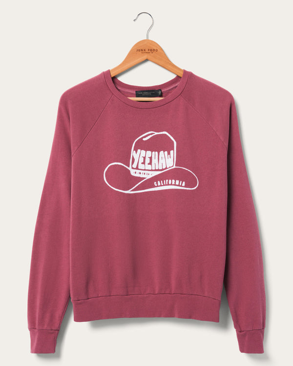 junk food clothing Women's Yeehaw Vintage Raglan Pullover Roan Rouge