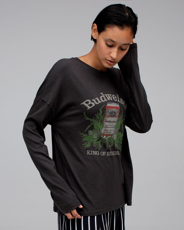 Junk Food Clothing WOMENS BUDWEISER LONG SLEEVE VINTAGE BLACK
