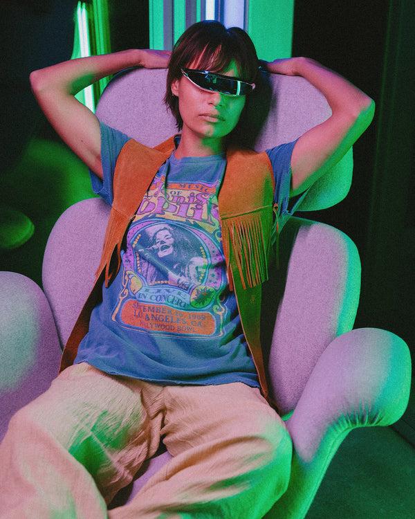 Junk Food Clothing Womens Janis Joplin Vintage Tee Blue Indigo