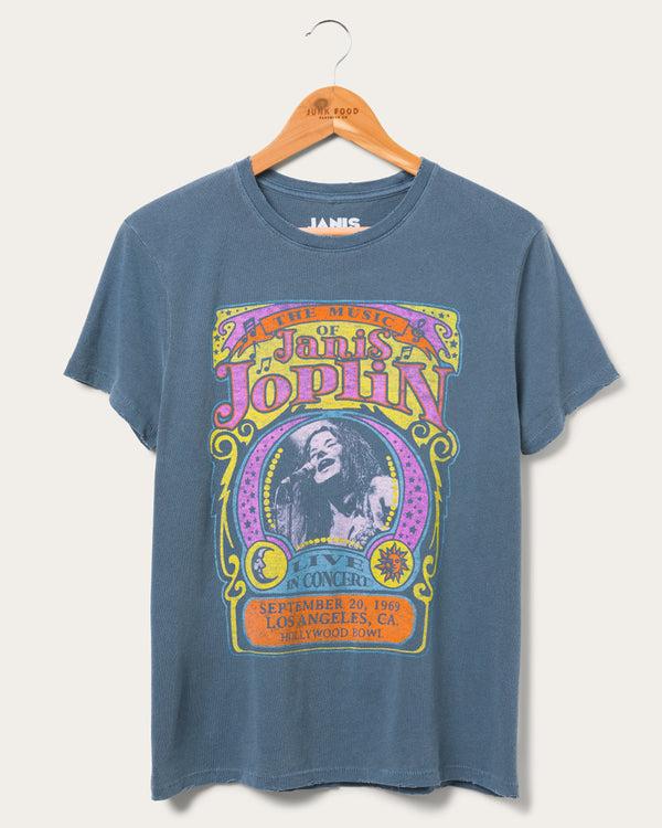 junk food clothing Womens Janis Joplin Vintage Tee Blue Indigo