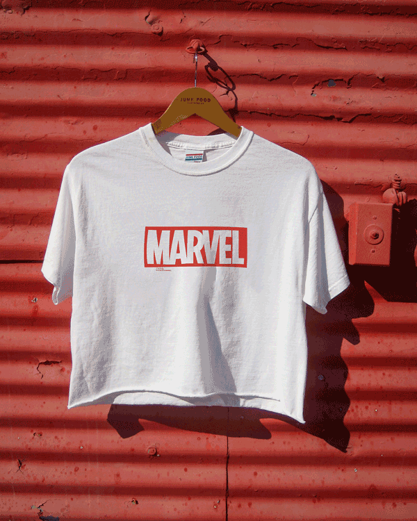 junk food clothing WOMENS MARVEL POP ART LOGO CROP TEE XXS