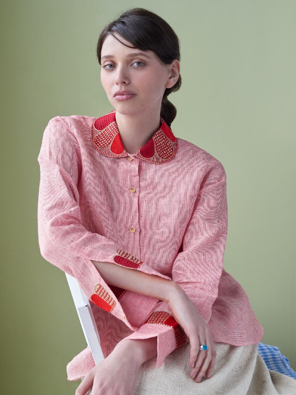 Jupe By Jackie Alexa - Red 100% Linen Round Tops+Shirts