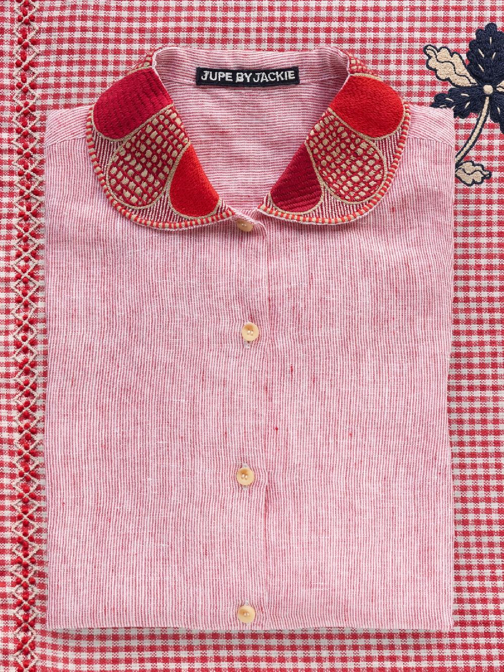 jupe by jackie Alexa - Red 100% linen Round Tops+Shirts