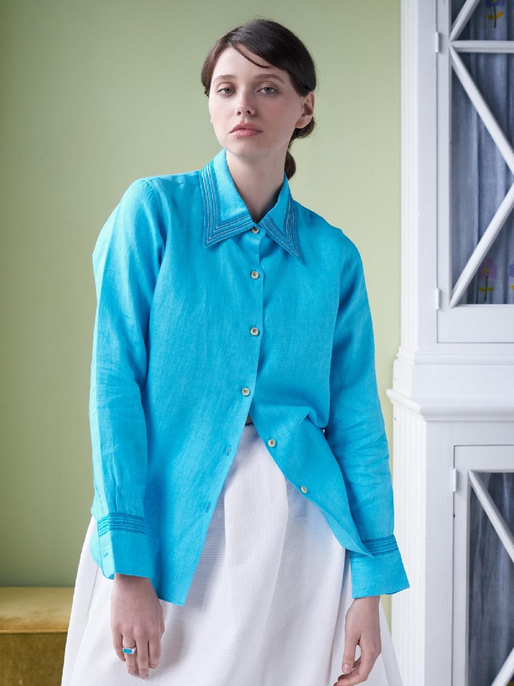 Jupe By Jackie Belluga - Blue 100% Cotton Poplin Tops+Shirts