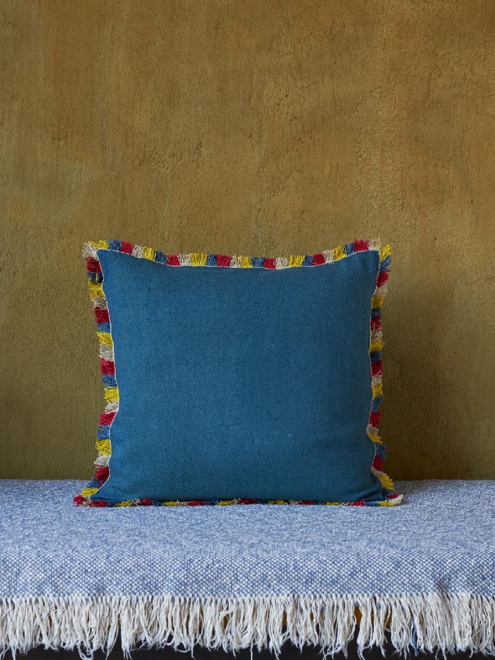 jupe by jackie Brave - Blue 100% silk Fringe Border Plain