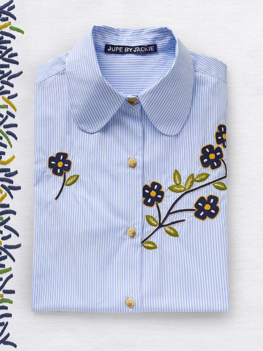 jupe by jackie Briar - Blue 100% cotton poplin Long sleeves Tops+Shirts