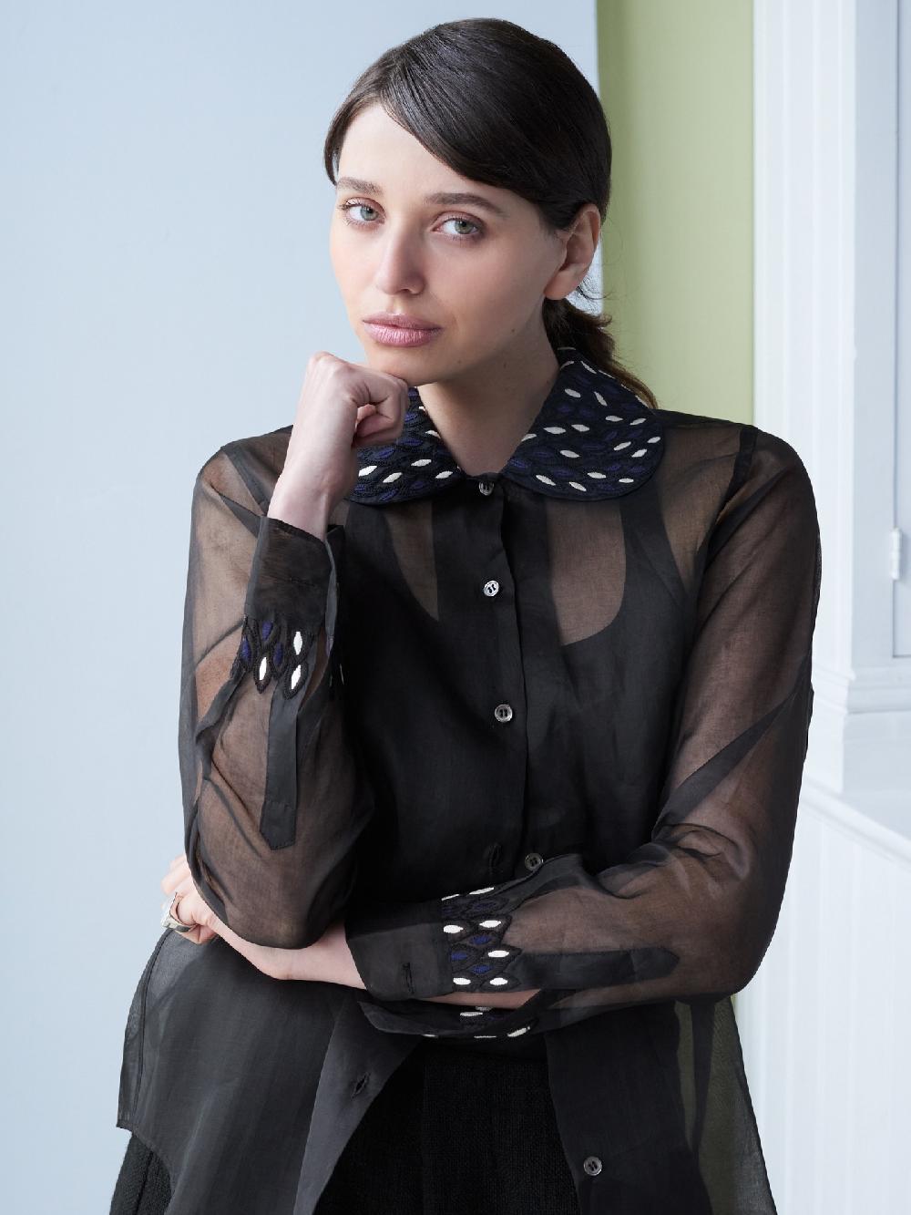 Jupe By Jackie Cappucins - Black 100% Swiss Cotton Organdie Tops+Shirts