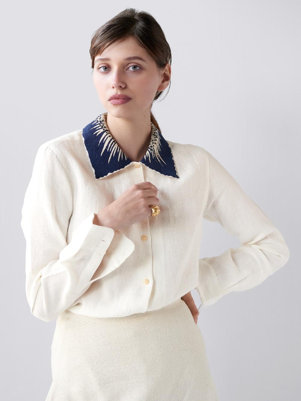 Jupe By Jackie Cestrum - (Off) White 100% Linen Tops+Shirts